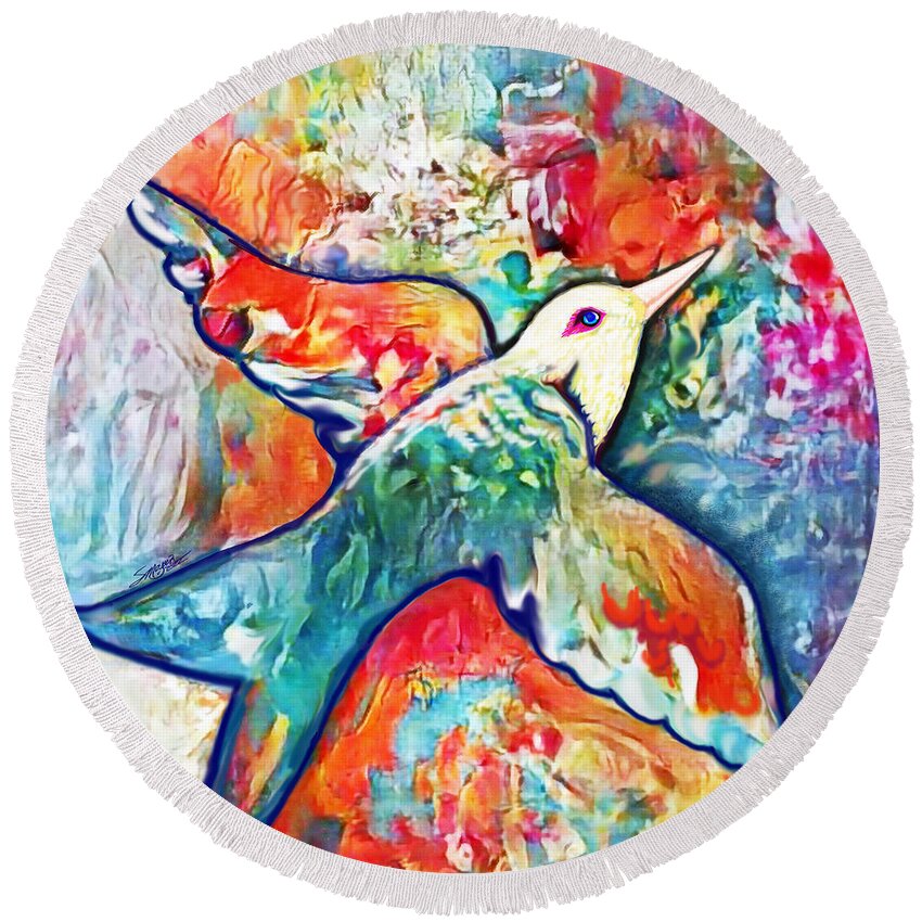 American Art Round Beach Towel featuring the digital art Bird Flying Solo 011 by Stacey Mayer