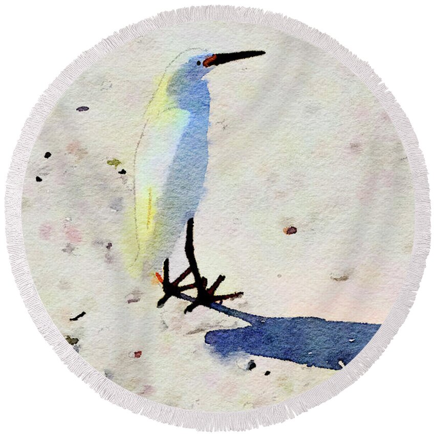 Ocean Round Beach Towel featuring the digital art Birdie Bird by Nancy Olivia Hoffmann