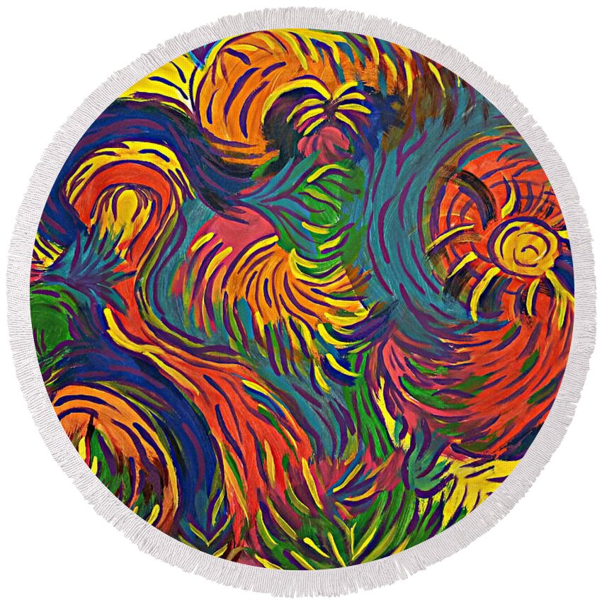 Colorful Round Beach Towel featuring the painting Birds Of Paradise by Diamante Lavendar