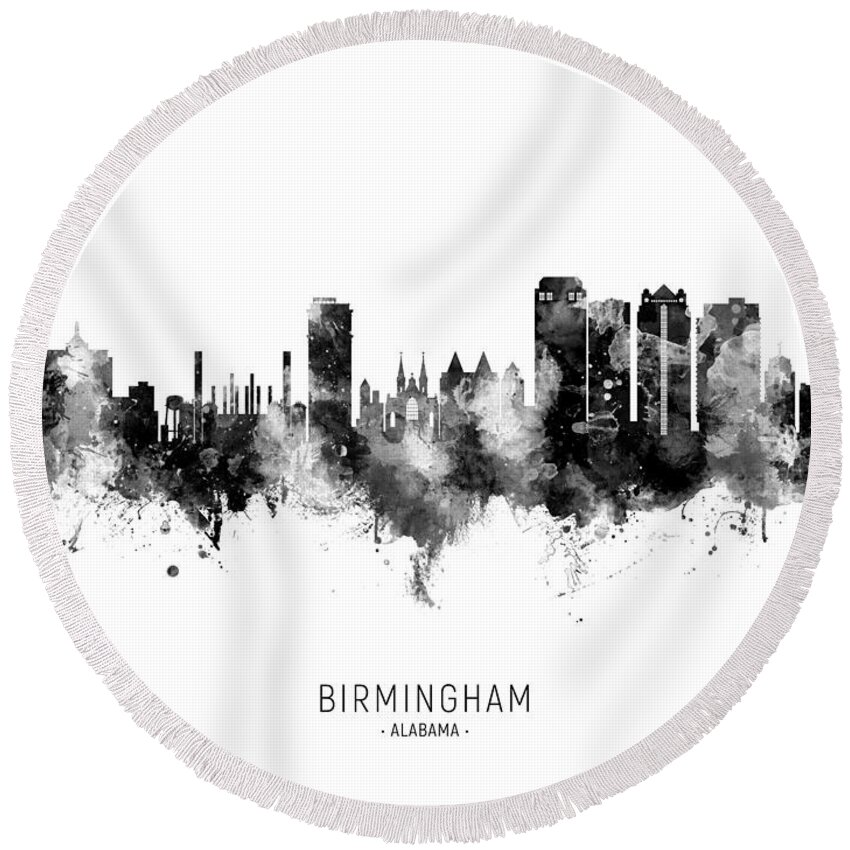 Birmingham Round Beach Towel featuring the digital art Birmingham Alabama Skyline #12 by Michael Tompsett
