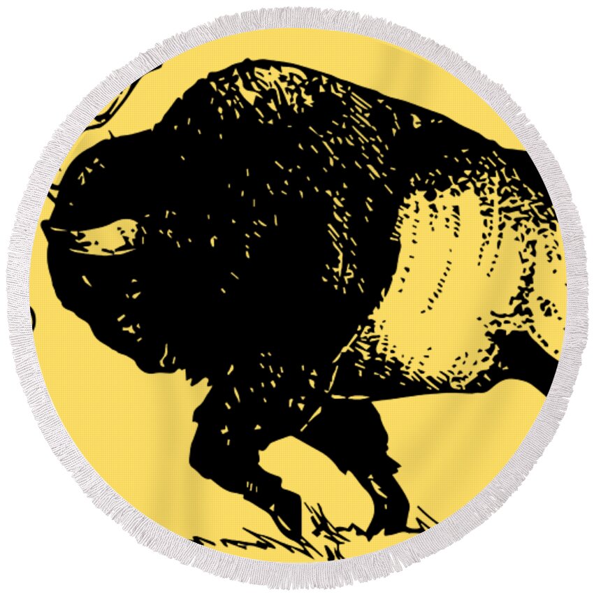 Yellowstone National Park Round Beach Towel featuring the photograph Bison Throwing Tourist Shirt Design by Max Waugh
