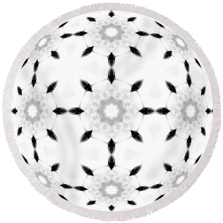 Black And White Abstract Art Round Beach Towel featuring the digital art Black and White Abstract Art by Caterina Christakos