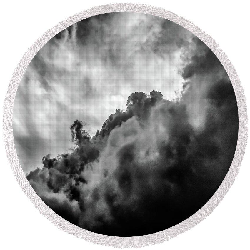Nature Round Beach Towel featuring the photograph Black and white Clouds by Louis Dallara