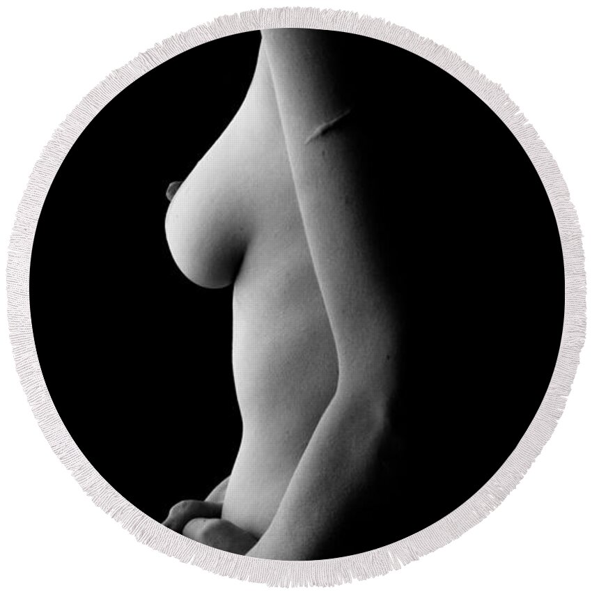 Nude Woman Round Beach Towel featuring the photograph Black and White Nude by Scott Sawyer