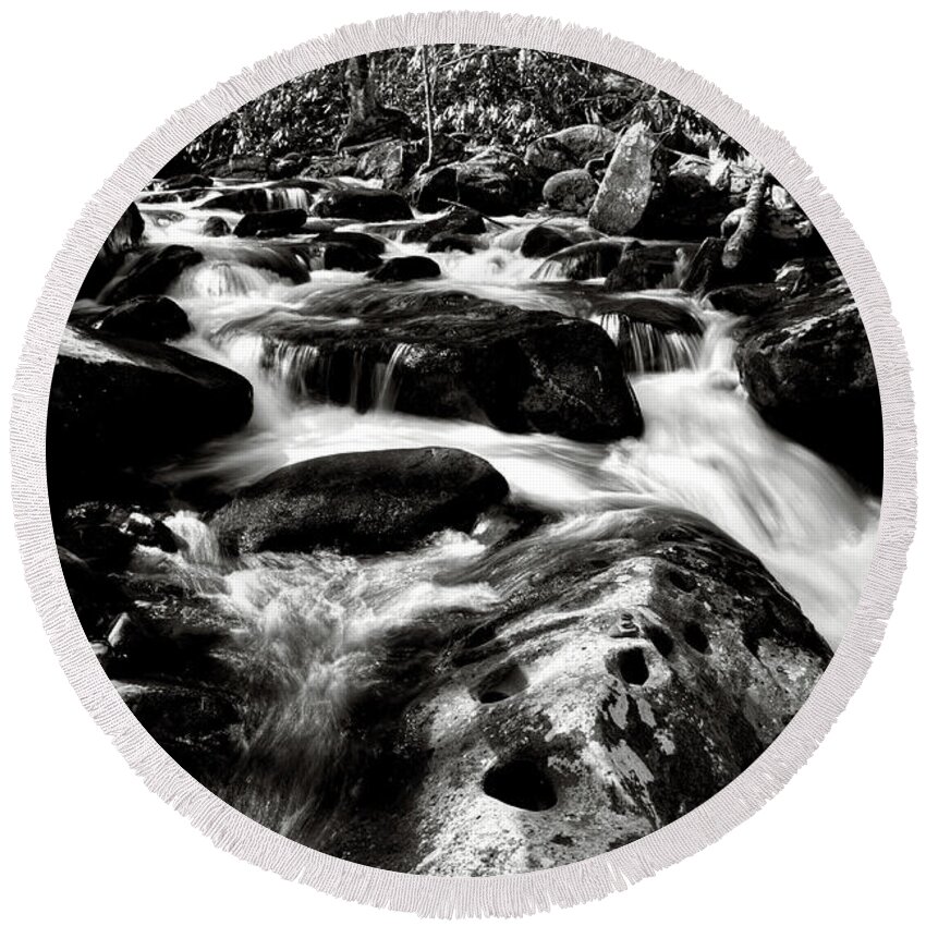 Nature Round Beach Towel featuring the photograph Black And White River 2 by Phil Perkins