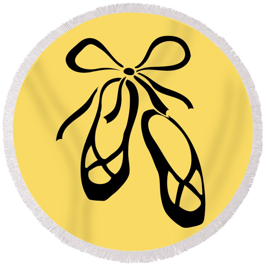 Ballet Round Beach Towel featuring the painting Black Ballet Slippers Magic Dance Of Color by Irina Sztukowski