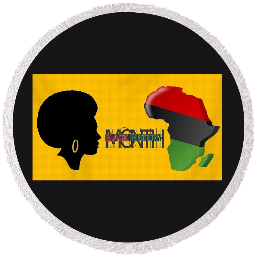 Black History Month Round Beach Towel featuring the mixed media Black History Month by Nancy Ayanna Wyatt
