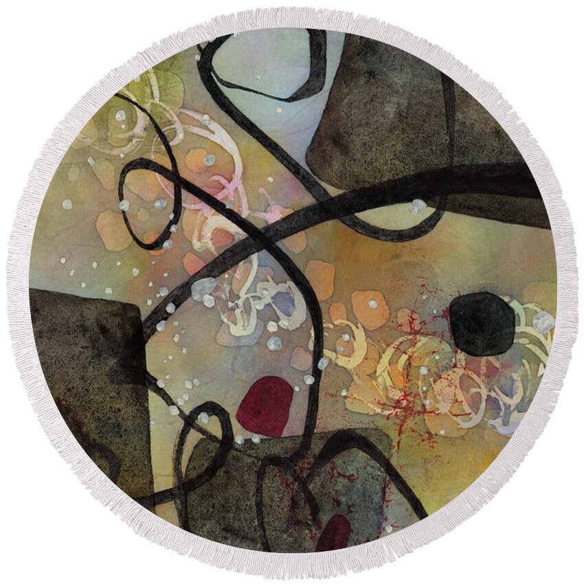 Abstract Round Beach Towel featuring the painting Black Passage 1 by Hailey E Herrera