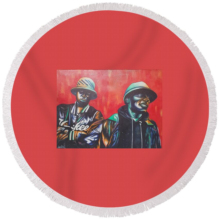 Hiphop Round Beach Towel featuring the painting Blackstar Shining by Ladre Daniels