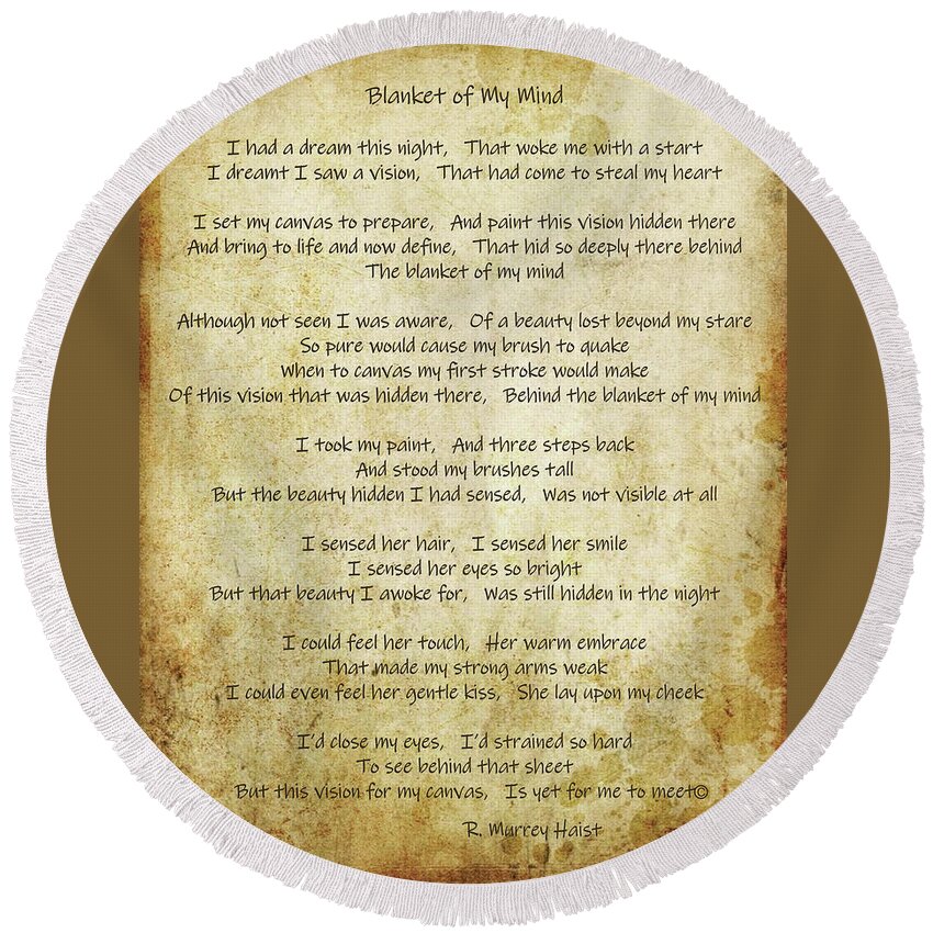 Blanket Round Beach Towel featuring the pyrography Blanket of My Mind by R Murrey Haist