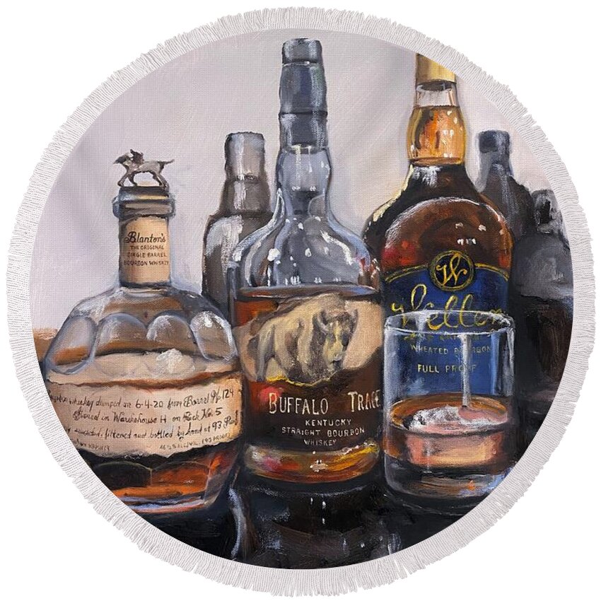 Bourbon Round Beach Towel featuring the painting Blanton's and Friends Bourbon Bar Painting by Donna Tuten