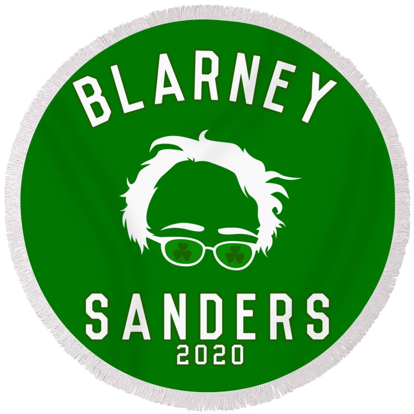St Patricks Day Round Beach Towel featuring the digital art Blarney Sanders 2020 Bernie St Patricks Day by Flippin Sweet Gear