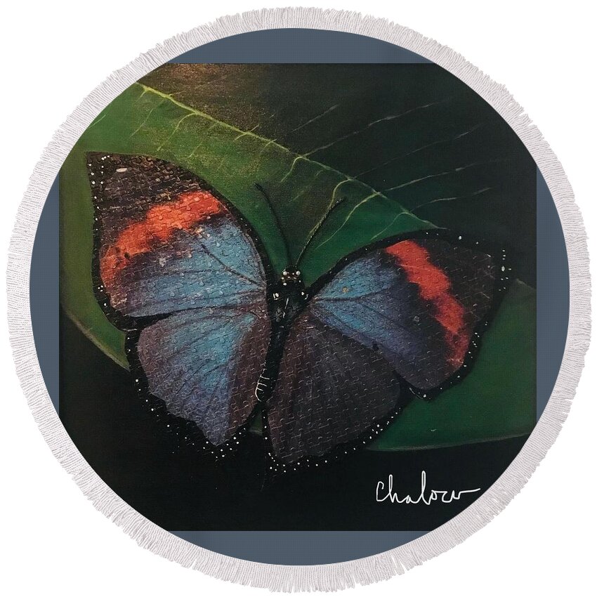 Butterfly Round Beach Towel featuring the painting Blessed Butterfly by Charles Young