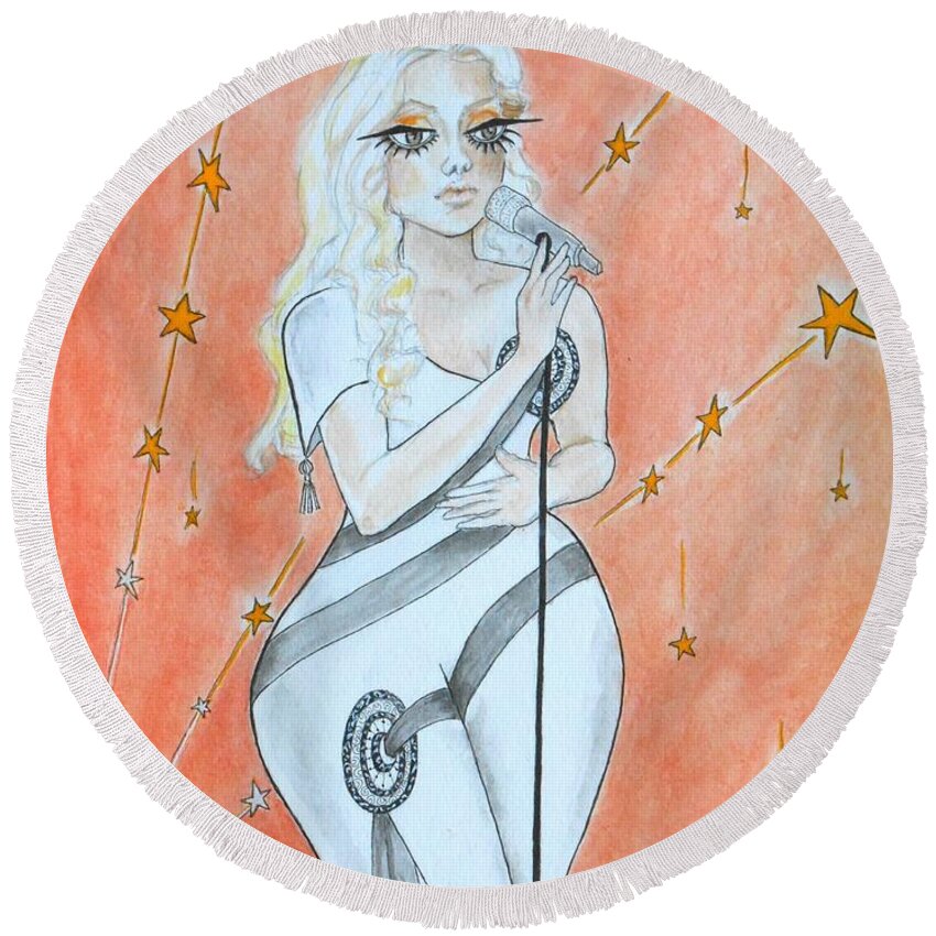 Blond Round Beach Towel featuring the painting Blond Bombshell No. 1 by Jayne Somogy