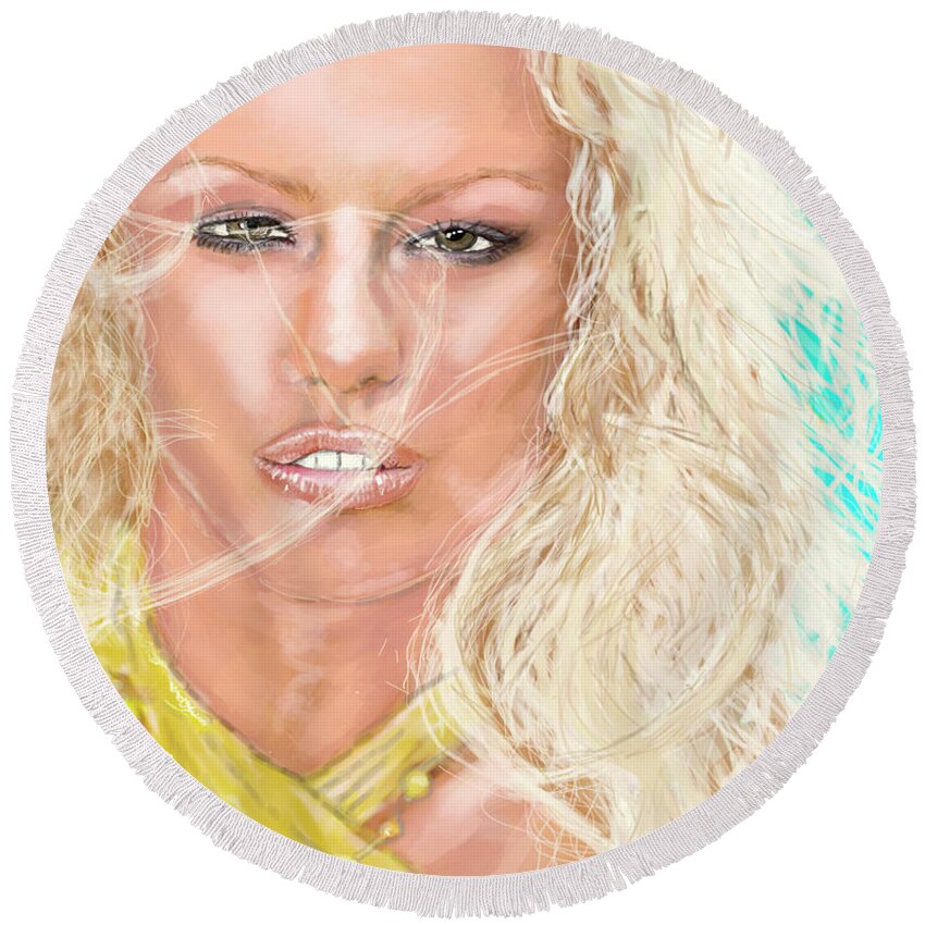 Digital Oils In Corel Painter 2017 Round Beach Towel featuring the digital art Blonde Ambition by Rob Hartman