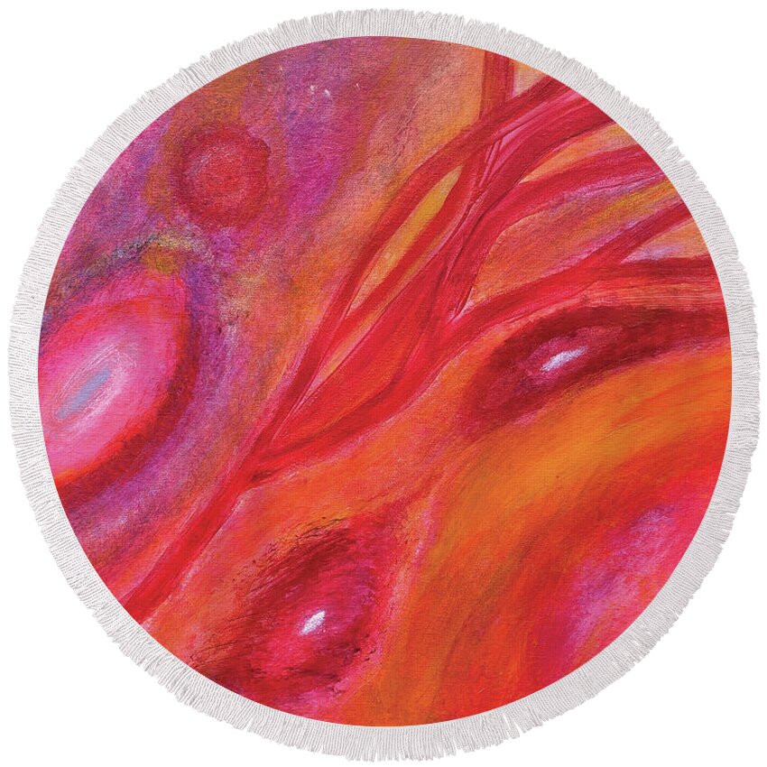 Modern Abstract Round Beach Towel featuring the painting Blood by David Feder