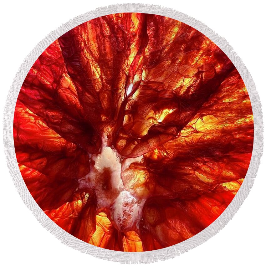 Blood Orange Round Beach Towel featuring the photograph Blood Orange Cell by David Letts
