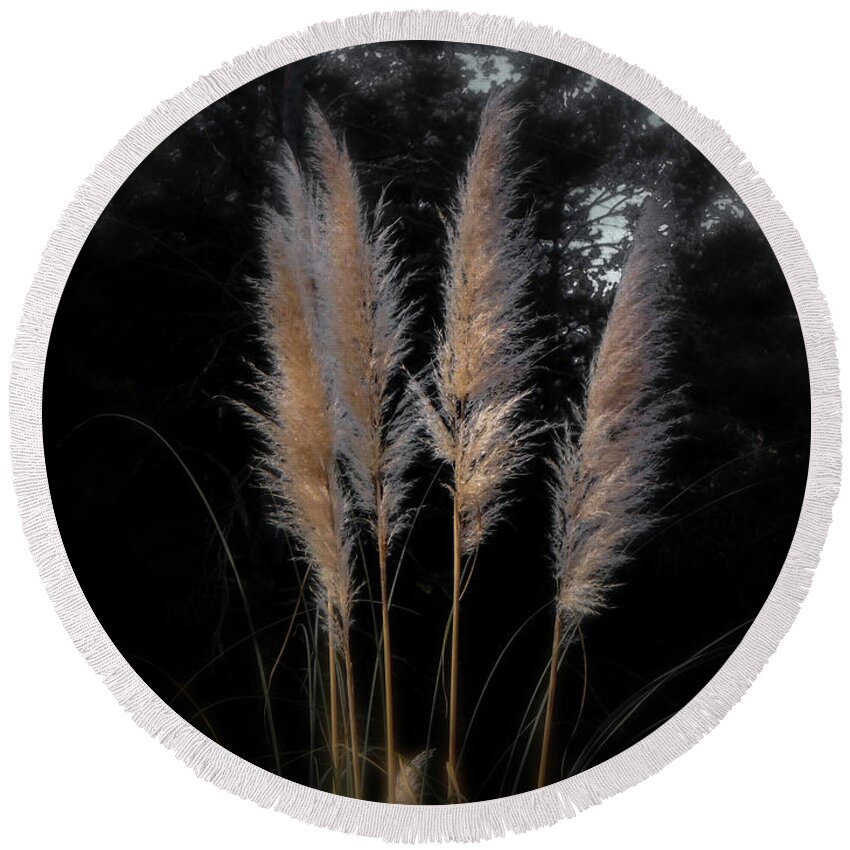 Grass Round Beach Towel featuring the photograph Blowing in the Wind by Judy Hall-Folde