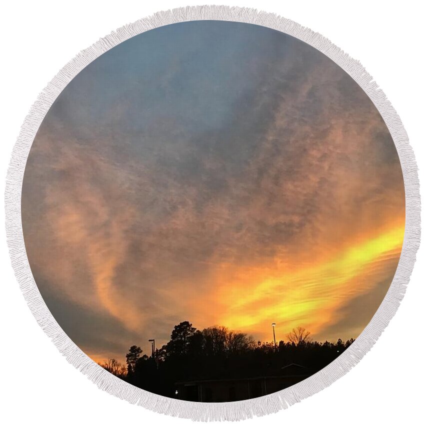 Virginia Sunset Round Beach Towel featuring the photograph Blowout Sunset by Catherine Wilson