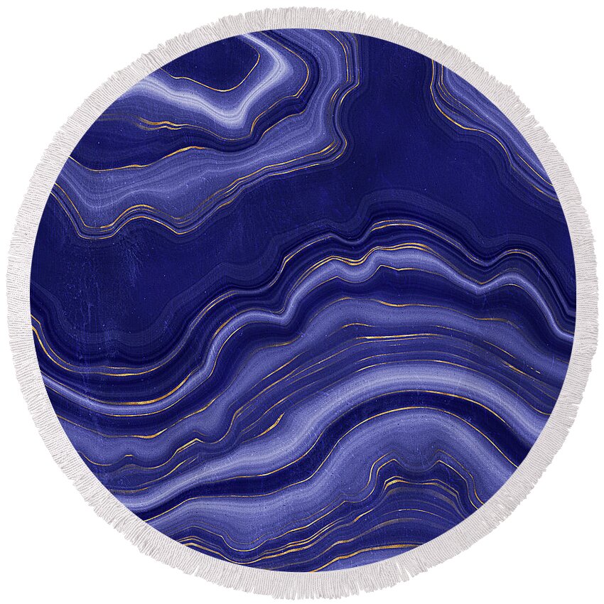 Blue Agate Round Beach Towel featuring the painting Blue Agate With Gold by Modern Art