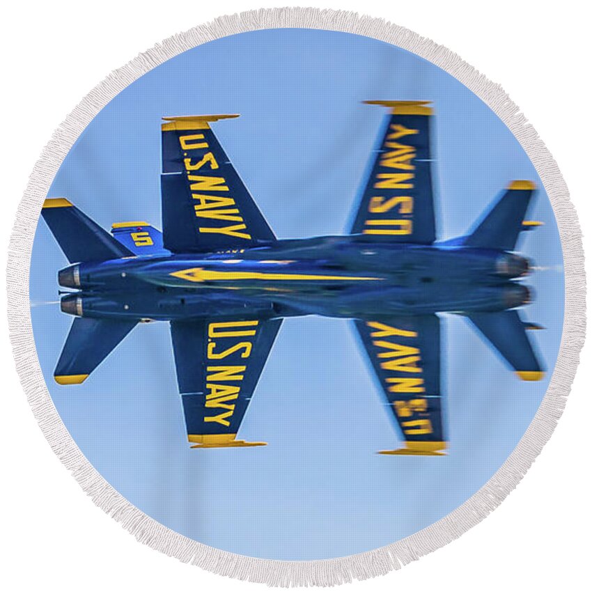 Blue Angels Round Beach Towel featuring the photograph Blue Angel Bow Tie by Randall Allen