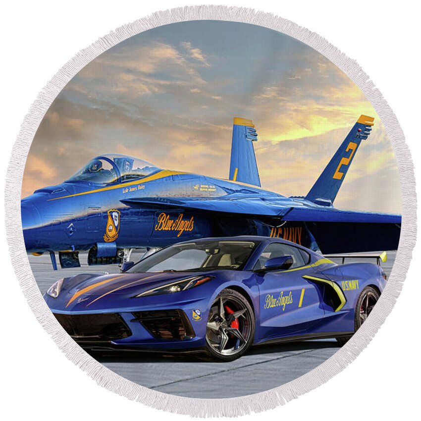 Blue Angels Round Beach Towel featuring the digital art Blue Angels 1 and 2 by Peter Chilelli