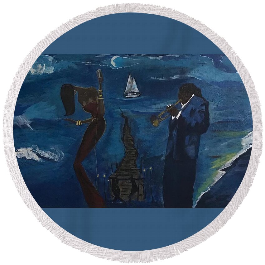  Round Beach Towel featuring the painting Blue Beats by Charles Young