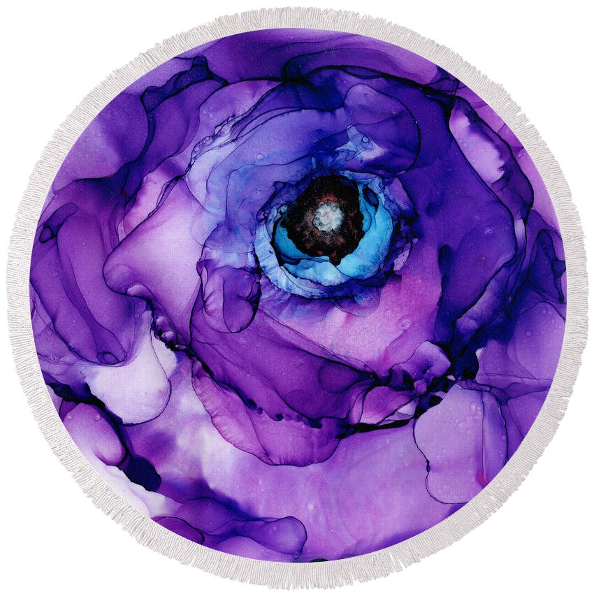 Blue Beauty Round Beach Towel featuring the painting Blue Beauty by Daniela Easter