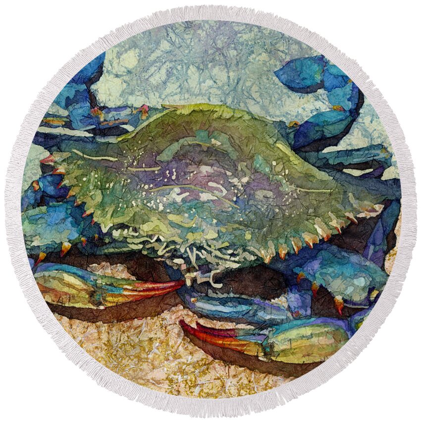 Crab Round Beach Towel featuring the painting Blue Crab by Hailey E Herrera