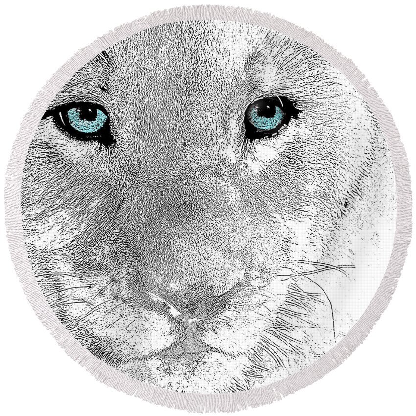 Blue Eyes Round Beach Towel featuring the mixed media Blue Eyed Lion Cub by Shelli Fitzpatrick