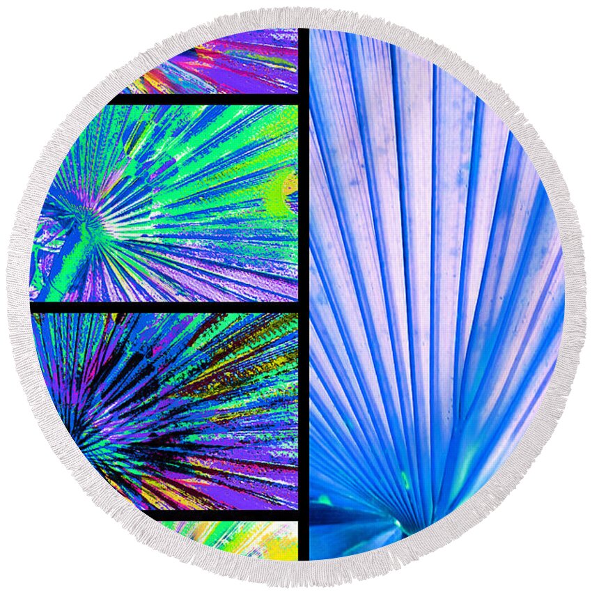 Palm Fans Round Beach Towel featuring the digital art Cool Blue Fans by Pamela Smale Williams