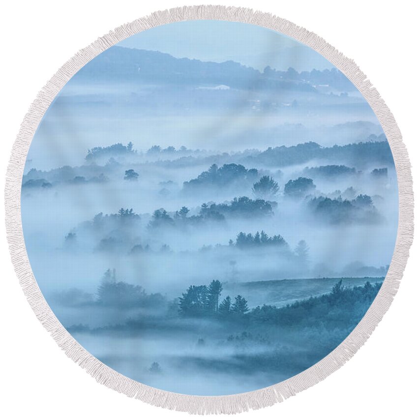 North Carolina Round Beach Towel featuring the photograph Blue Fog in the Blue Ridge by Dan Carmichael