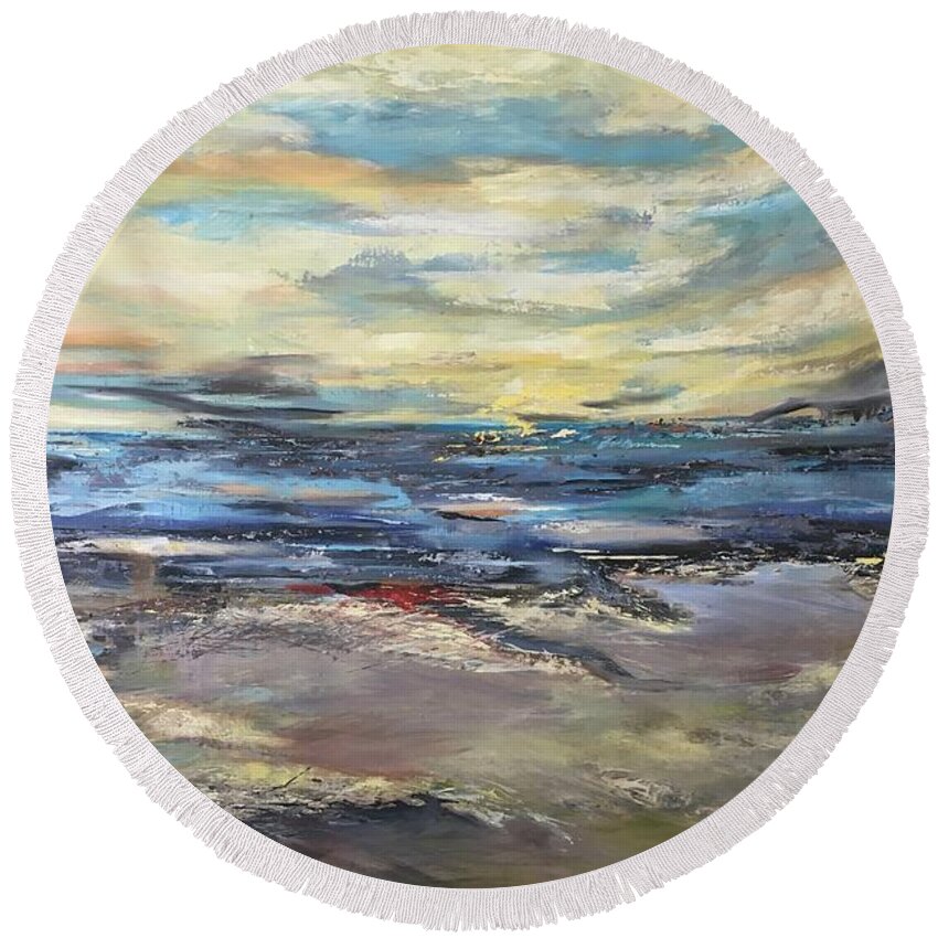 Painting Round Beach Towel featuring the painting Blue horizon by Maria Karlosak