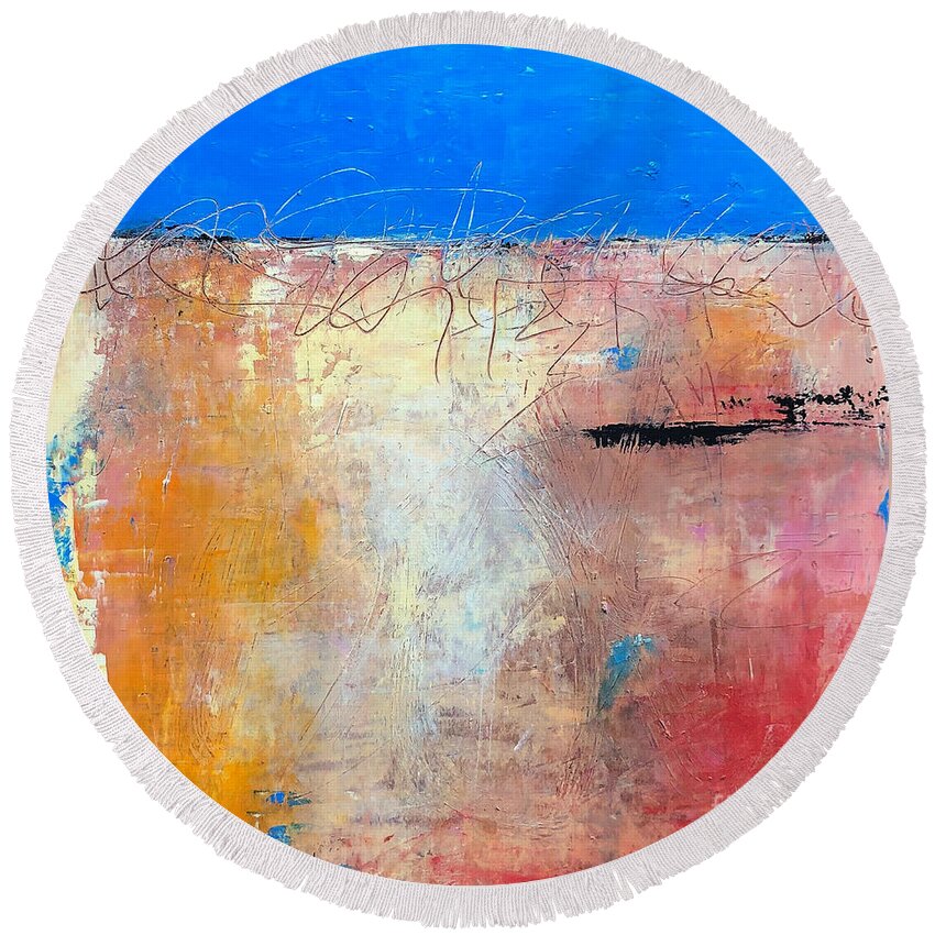 Blue Sky Round Beach Towel featuring the painting Blue Horizon by Mary Mirabal