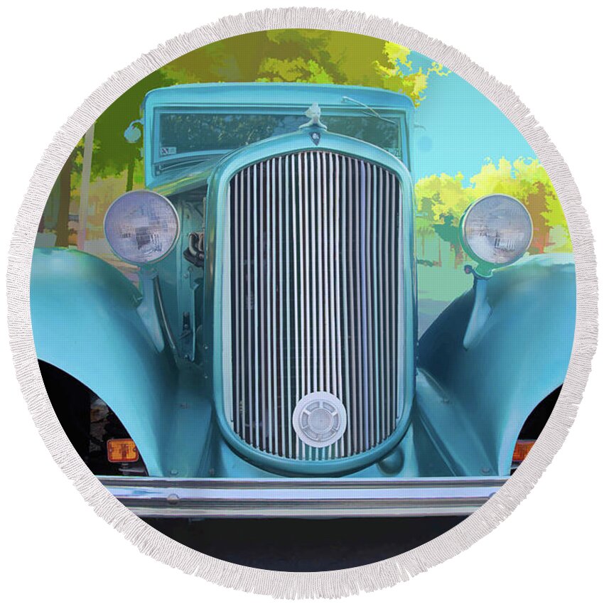 Hot Rod Round Beach Towel featuring the photograph Blue Hot Rod -1934 Chevy by Steve Ladner