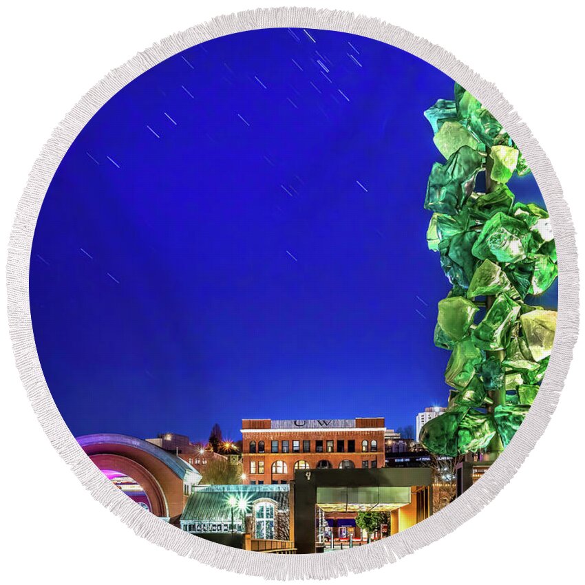 Blue Round Beach Towel featuring the photograph Blue Hour on the MOG Pedestrian Bridge by Rob Green