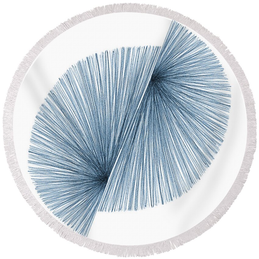 Blue Round Beach Towel featuring the drawing Blue Mid Century Modern Geometric Line Drawing 3 by Janine Aykens