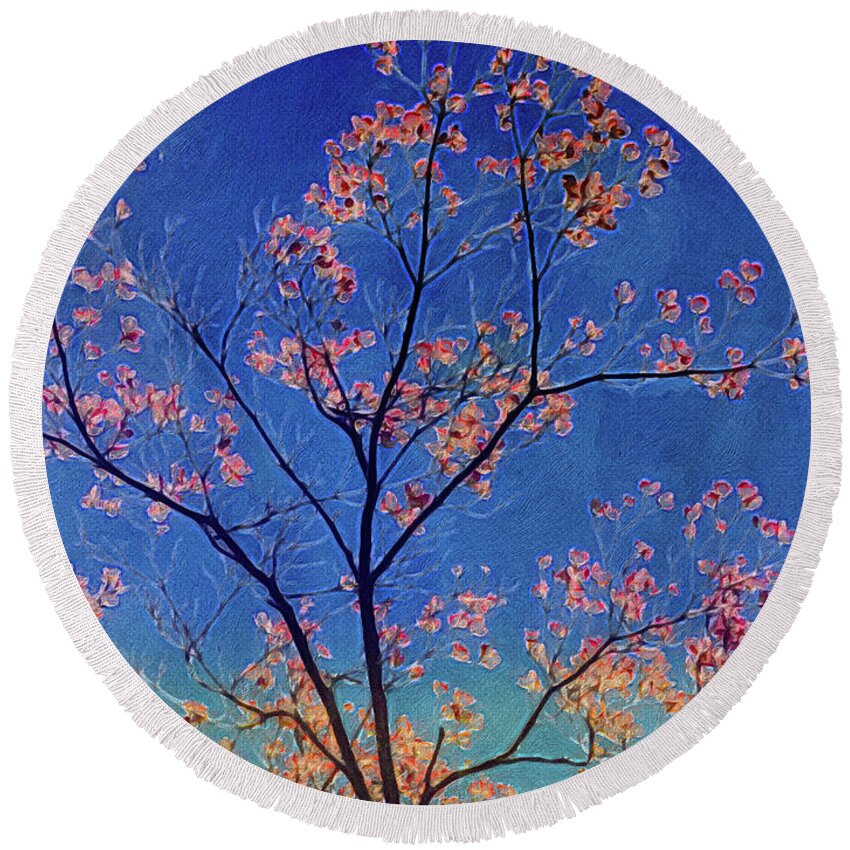 Dogwood Trees Round Beach Towel featuring the digital art Blue Ocean Dogwoods by Kevin Lane