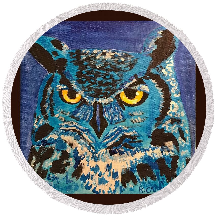 Pets Round Beach Towel featuring the painting Blue Own by Kathie Camara