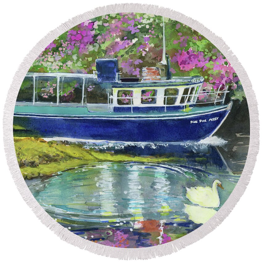 Ireland Round Beach Towel featuring the painting Blue Pool, Glengarriff Co. Cork by Rebecca Matthews