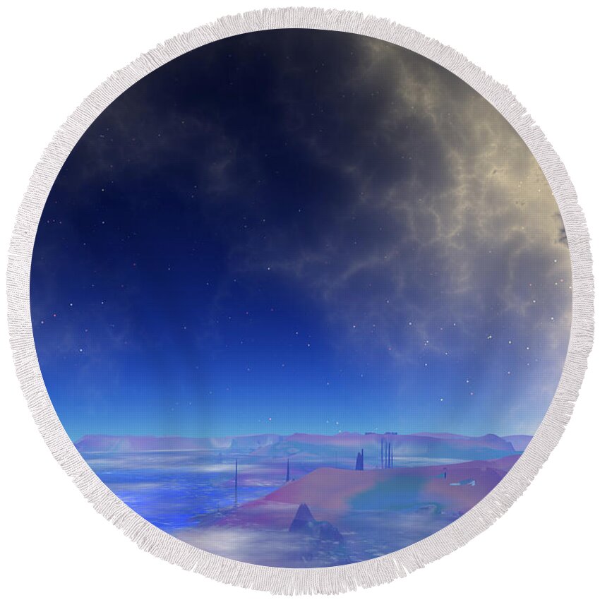 Blue Round Beach Towel featuring the digital art Blue Psyche by Bernie Sirelson