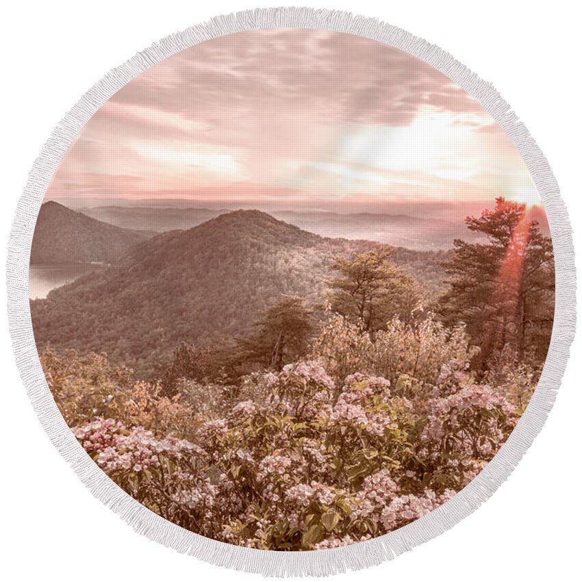 Benton Round Beach Towel featuring the photograph Blue Ridge Overlook Great Smoky Mountains Soft Hues by Debra and Dave Vanderlaan