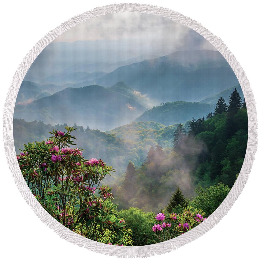 Spring Round Beach Towel featuring the photograph Blue Ridge Parkway Asheville NC Moody Blooms by Robert Stephens