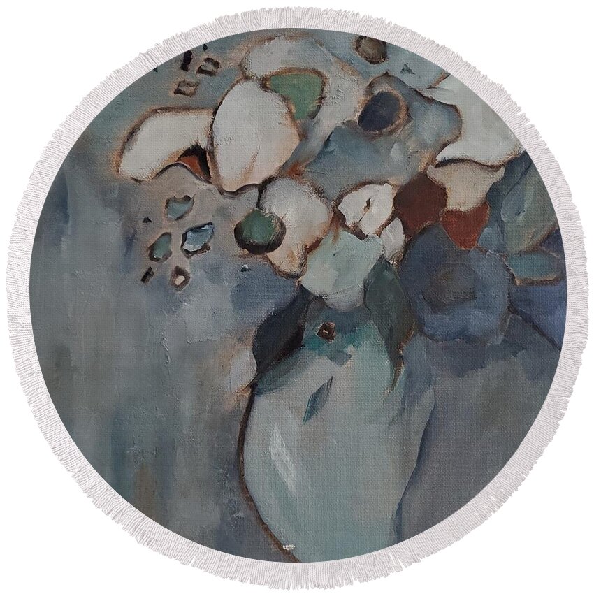 Floral Art Round Beach Towel featuring the painting Blue Valentine by Sheila Romard