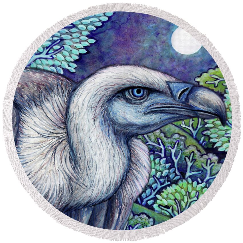 Vulture Round Beach Towel featuring the painting Blue Vulture Moon by Amy E Fraser