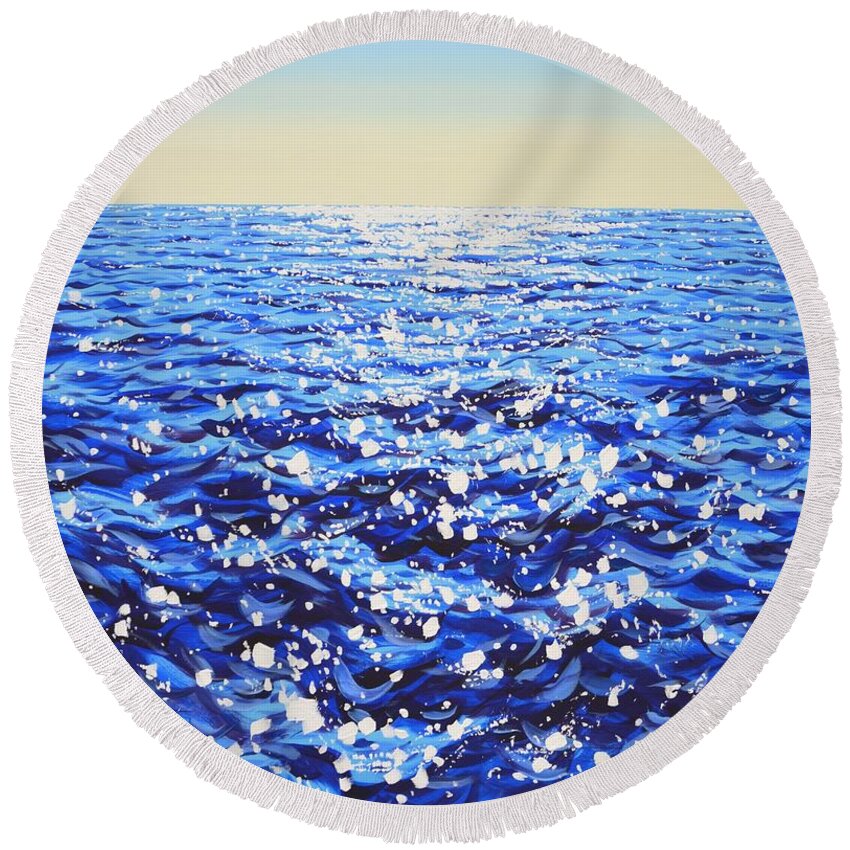 Sea Round Beach Towel featuring the painting 	Blue water. Light. by Iryna Kastsova