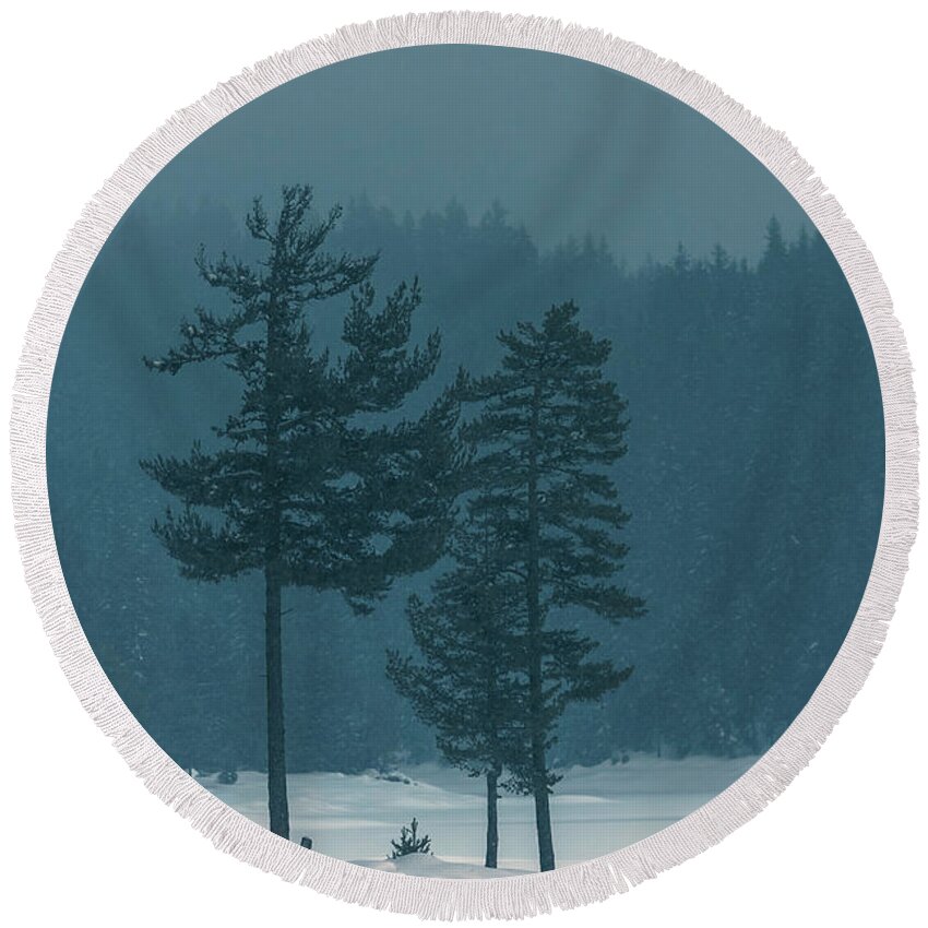 Bulgaria Round Beach Towel featuring the photograph Blue Winter Day by Evgeni Dinev