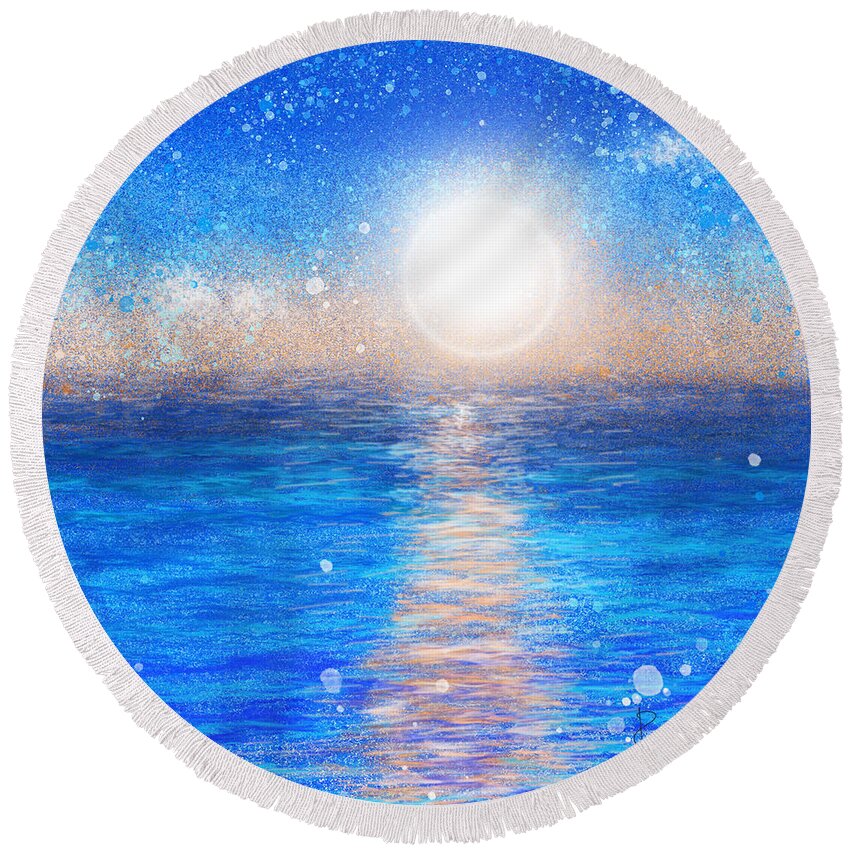 Sea Round Beach Towel featuring the digital art Blue Winter Seascape Painting by Remy Francis