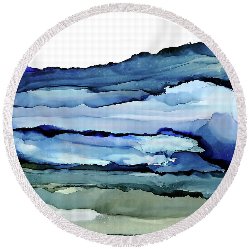 Alcohol Ink Round Beach Towel featuring the painting Bluescape 3 by Chris Paschke