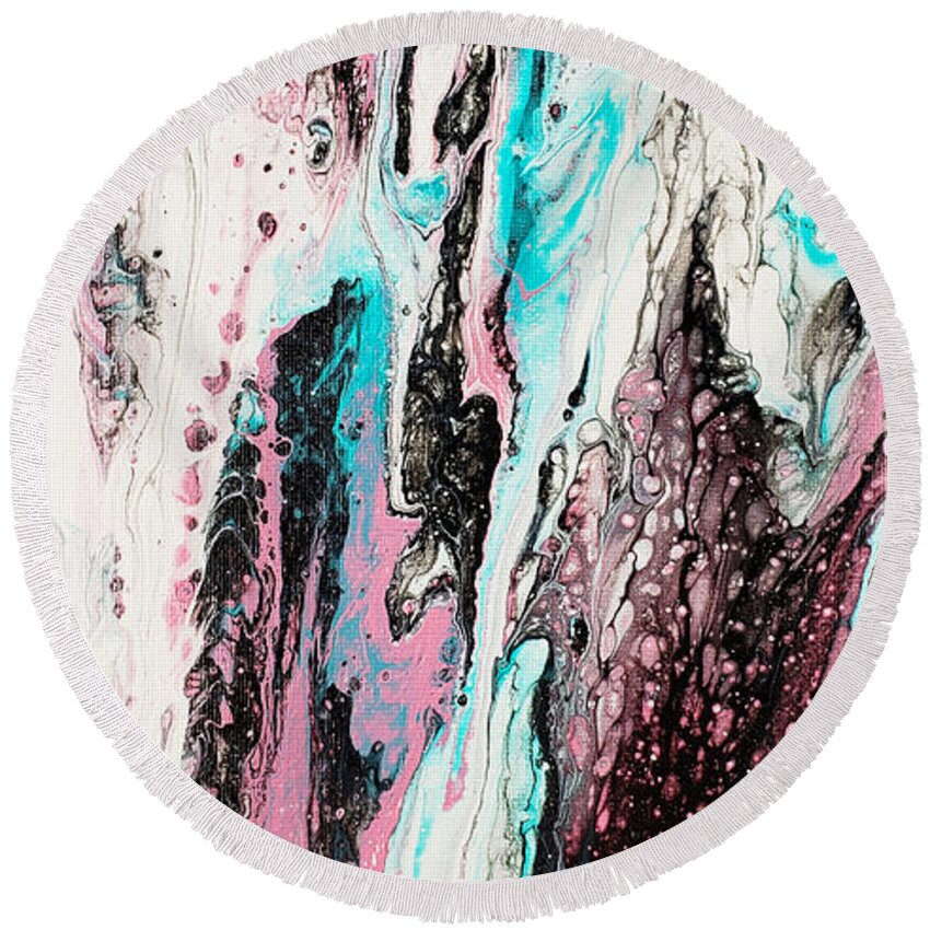 Abstract Round Beach Towel featuring the painting Blush by Christine Bolden